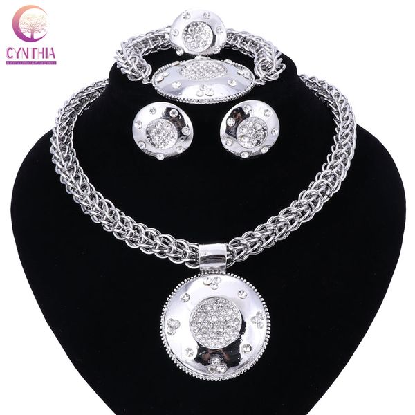 

fashion dubai gold color crystal necklace earring jewelry sets costume big design nigerian for wedding african beads jewelry set, Black