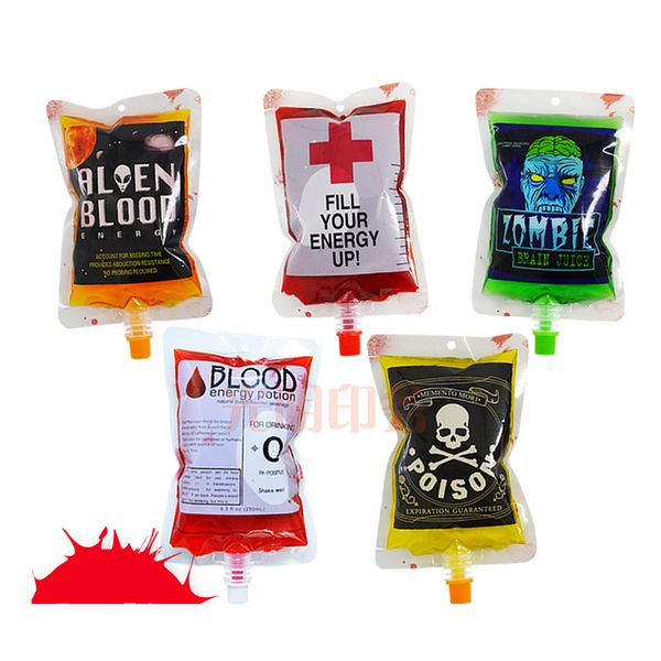 

250ml transparent clear reusable blood energy drink bag 2020 halloween vampire pouch props empty plastic drinking packaging bags