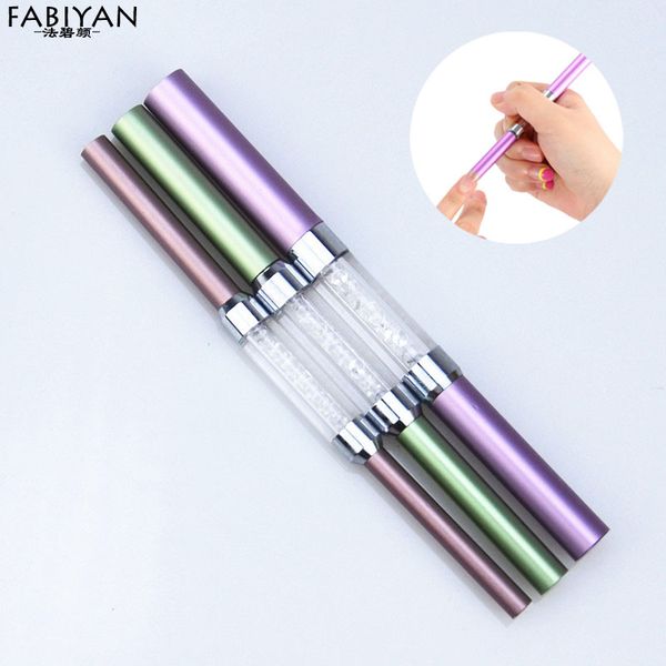 

wholesale- 3pcs/set c curve rhinestone metal handle uv acrylic nail art tips shaping rod stick tube bar manicure tool different size 2 way