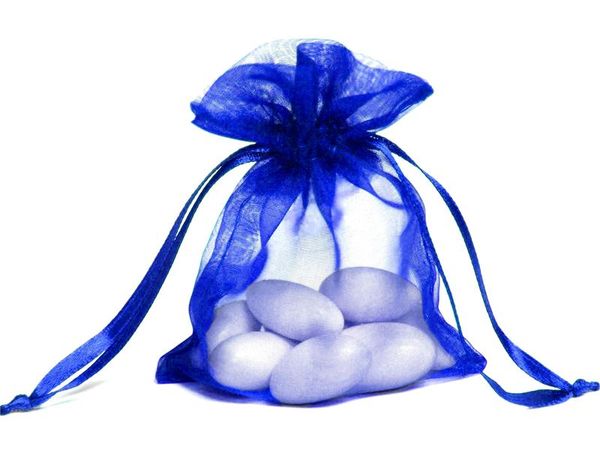 100 sacchetti per imballaggio in organza blu, sacchetti per gioielli, bomboniere, sacchetti regalo per feste di Natale, 13 x 18 cm (5 x 7 pollici)