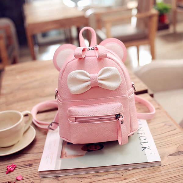 

wholesale- leftside pink black cute bow kids backpack pu leather school backpacks teenage girl fashionable back packs women small bag pack