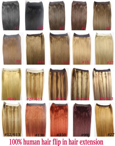 

zzhair 16"-32" 100% brazilian remy human hair halo hair flips in/on human hair extension 1pcs set non-clips 80g-200g, Black;brown