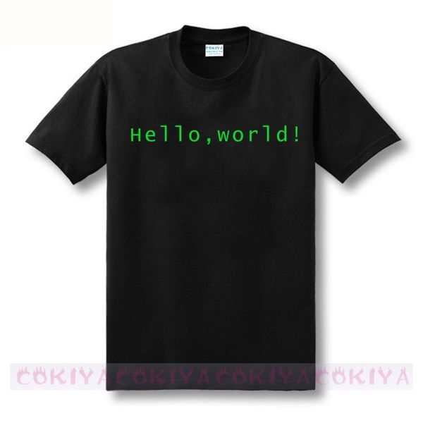 

wholesale- cool design print programmer computer t-shirt hello world linux geek male short-sleeve men's shirt male basic tee, White;black