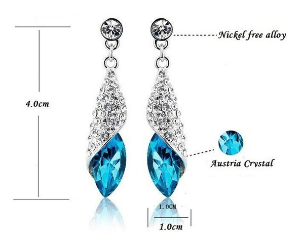 

18k platinum plated women marquise stud earrings genuine austrian crystal fashion costume earrings jewelry for women, Golden;silver