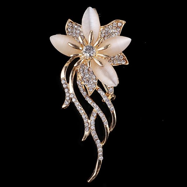 

wholesale- fashion opal stone flower rhinestone brooch pin women garment bridal wedding accessories jewelry lady suit hat clips, Gray