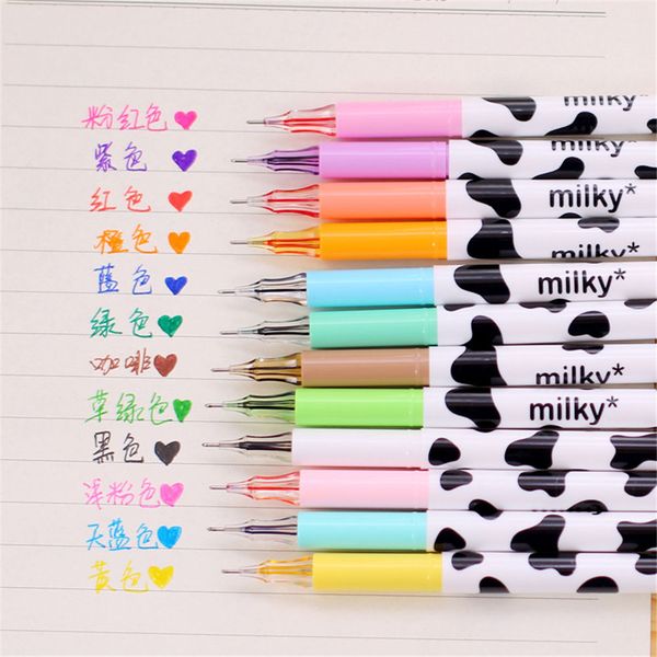 

wholesale- 12pcs candy colors cute milky gel pens ballpoint pen set study stationery