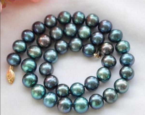 

new 9-10mm peacock black round freshwater cultured pearl necklace