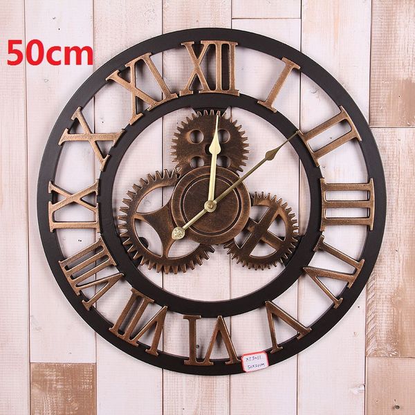 

wholesale- vintage large wall clock 3d gear wooden wall clocks watch retro relogio de parede reloj de pared horloge murale duvar saati klok
