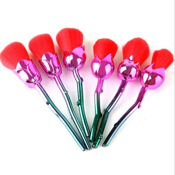 

new makeup brushes 6pcs/set kit multicolored rose flower shape make up brush collection gold silver dhl ing