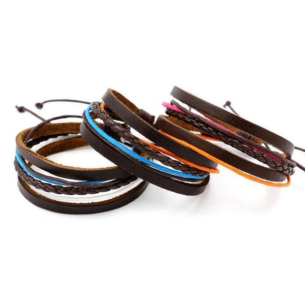 

leather bracelet hand hand rope braided leather bracelet fashion casual fb202 mix order 20 pieces a lot beaded, strands, Golden;silver