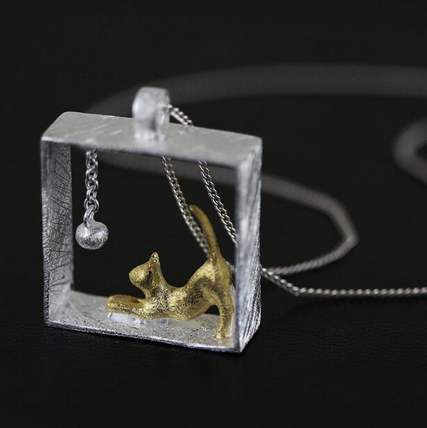 

wholesale-new arrival 925 sterling silver necklaces rectangle cat pendants & necklaces jewelry collar colar de plata drop shipping