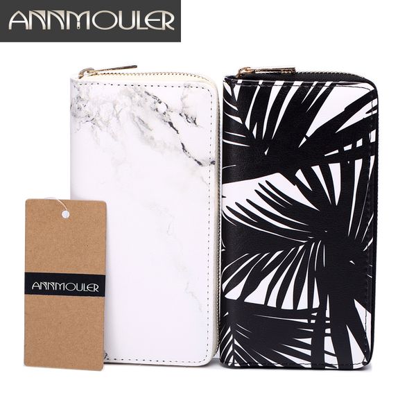

wholesale- 2016 women's fashion leaves marble printed wallet leather long purse quality zipper day clutch brass zipper casual holders, Red;black