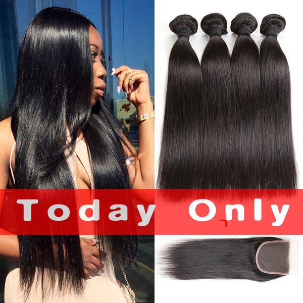 2019 Malaysian Straight Hair 4 Bundle Deals With Closure 10a