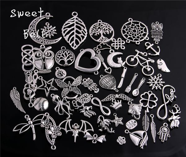 

100pcs / серия смешанное античная посеребренная европейский браслеты шарма подвески моды изготовление ювелирных изделий выводы diy подвески, Bronze;silver