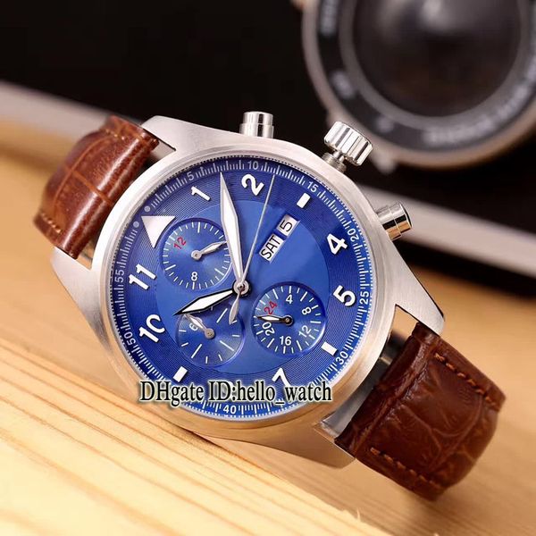 Alta Qualidade Montre d'Avativeur IW371712 Blue Dial Automatic Mens Watch Data 43mm Couro Strap Man Sport Gents Baratos Relógios