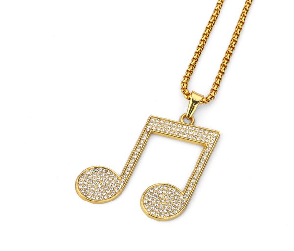 Collar con colgante de nota musical, collares con símbolo de nota musical chapado en oro de moda con diamantes de imitación de cristal de aleación, regalo de joyería de Hip Hop