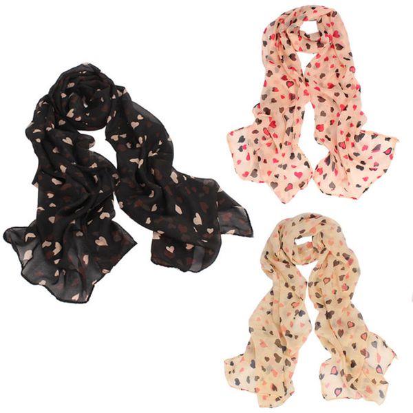 

wholesale- 2016 new fashion little love heart printing shawl chiffon scarf 3 colors for women auturm winter bufandas mujer size 140*36cm, Blue;gray