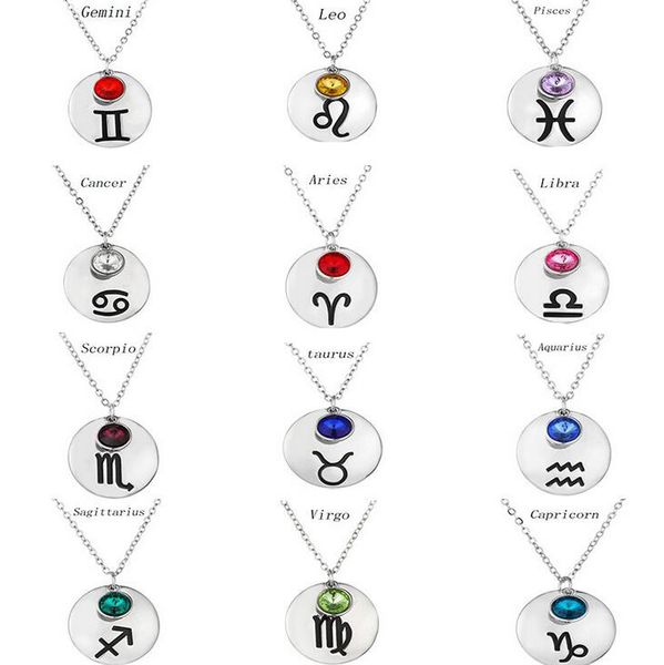 

12pcs 12 constellations lucky diamond birthday necklace pendant necklaces crystal jewelry silver color 2016 diy necklaces