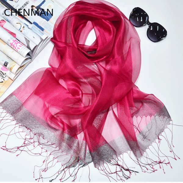 

wholesale- chenman 2017 big size silk rectangle scarf women fashion brand real silk scarves for women, Blue;gray