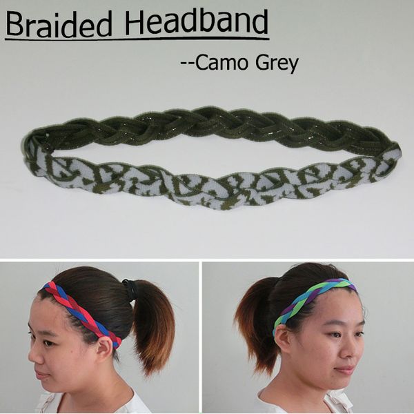 

3 rope camo braided headband sports baseball mini for women men digital, Silver