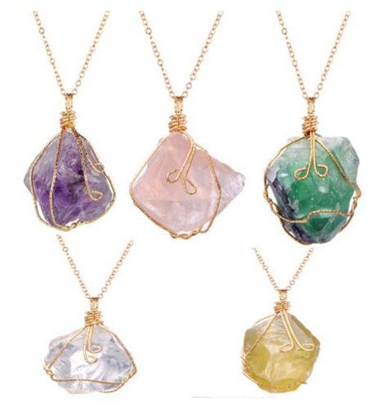 

natural stone irregular crystal twisted wire necklace women's necklace, Silver