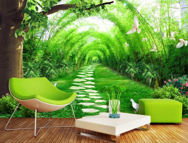 

classic 3d european style fresh bamboo forest road 3d tv wall
