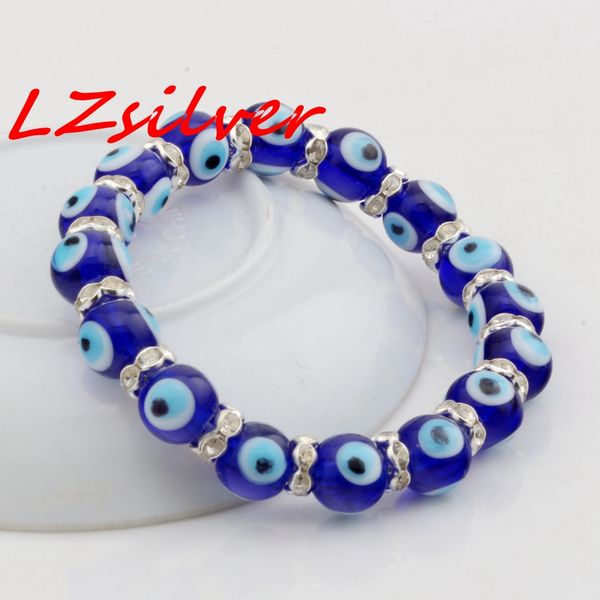 

MIC 10pcs Bling Jewelry Eye Beads 10mm blue Stretch Crystal Bracelet 7.5in