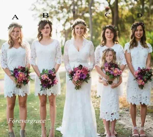 

lace summer boho bridesmaid dress garden country formal wedding party guest maid of honor gown plus size custom made, White;pink