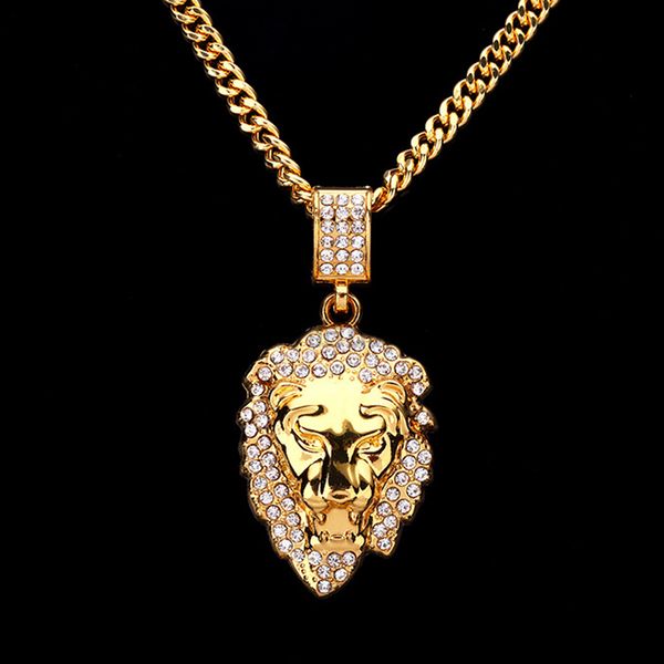 

new hip hop gold necklace men women jewelry chain vintage gold plated lion head pendant necklace, Silver