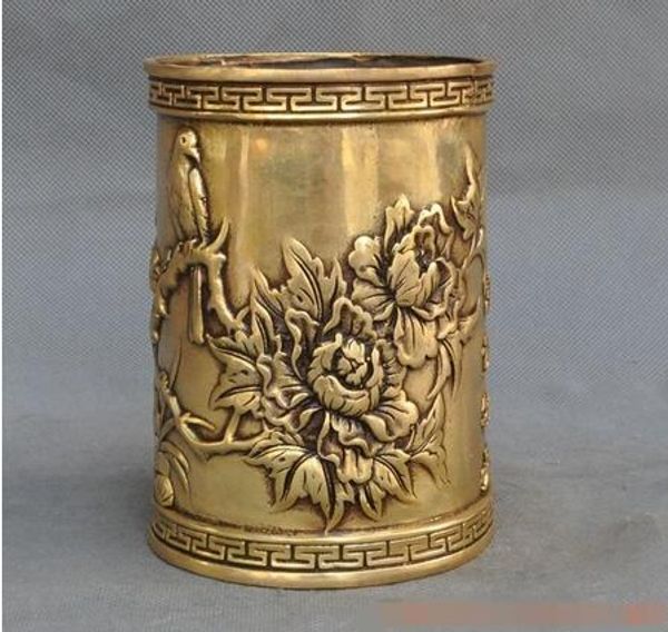 2019 De Noel Chine Laiton Fengshui Riche Pivoine Pivoines Pie Oiseau Statute Brosse Pot Crayon Vase Halloween From Dong1238 7995 Dhgatecom