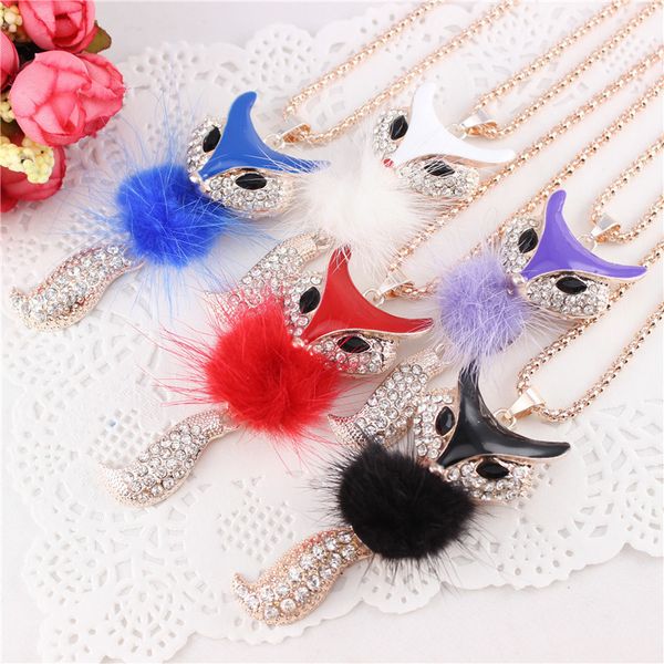 

новый стиль европейский американский популярный горячий продавать мода кристалл плюшевые малый фокс подвеска длинное ожерелье женщины творче, Silver