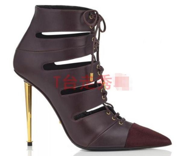 2017 sommer schnürsenkel stiefeletten schwarz leder gladiator booties frauen mujer botas gold strappy ferse punkt toe motorräder bota party schuhe