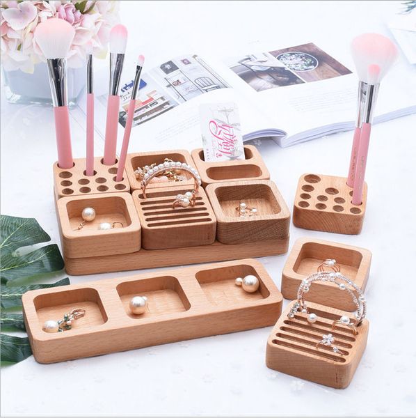 

[simple seven] muji style jewelry ring holder natural wooden earring stands craftshow pendant display shopwindow bracelet tray, Black