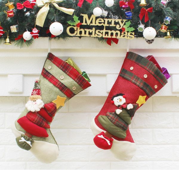 Large Vintage Christmas Stockings Filler Artificial Christmas Tree Ornaments Christmas Decorations For Home Bar Shop Decoration Christmas Decorations