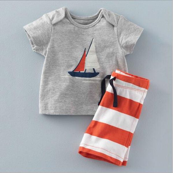 

bst26 new arrivals 2017 little maven kids 100%cotton short sleeve cartoon ship print boy's set causal summer boys set t shirt+ pant, White