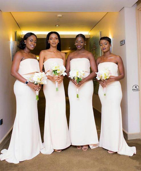 Custom Made Simple Style Strapless Bridesmaid Dresses Elegant