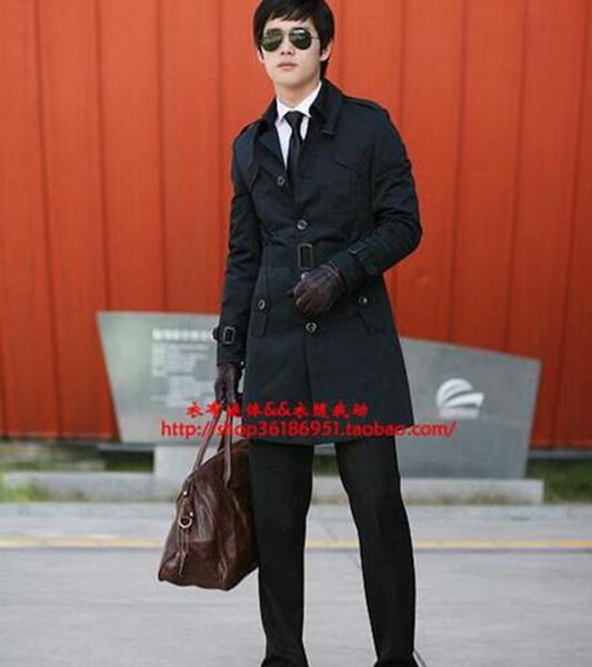 

men with big yards in england during the spring and autumn fashion new business casual cashmere trench coat / s-3xl, Black