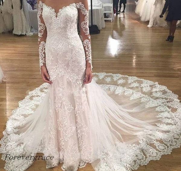 

vintage mermaid wedding dress stunning white lace appliques long sleeves garden summer formal bridal gown plus size custom made