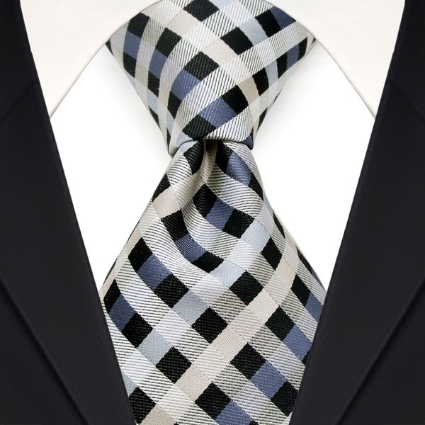 

t088 wholesale mens tie neckties checked grey gray shipping white 100% silk jacquard stripes brand new formal business casual wove rjhm, White;black