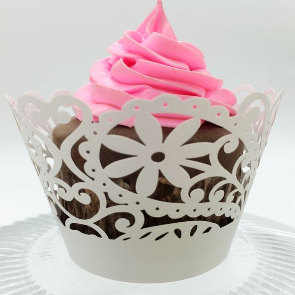 bomboniere rosa taglio laser pizzo crema tazza torta involucro involucri per cupcake per la decorazione della festa di compleanno di nozze 12 pezzi per lotto