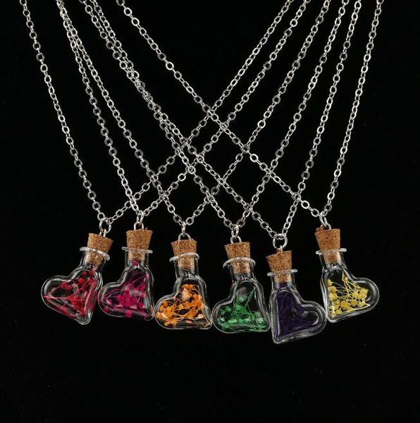 

items decorated glass cover dry flower necklace drift bottle pendant hand diy wfn313 (with chain) mix order 20 pieces a lot, Silver