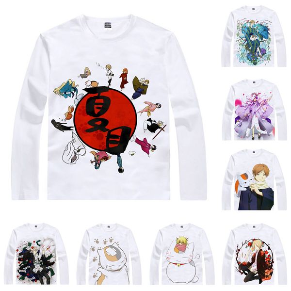

anime shirt natsume's book of friends t-shirts multi-style long sleeve takashi natsume madara nyanko-sensei cosplay motivs kawaii shirt, White;black