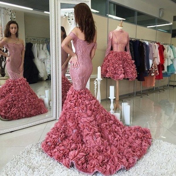 

gorgeous off the shoulder mermaid evening dress short sleeves lace layered prom dress long zipper back custom made celebrity cocktail gowns, Black;red