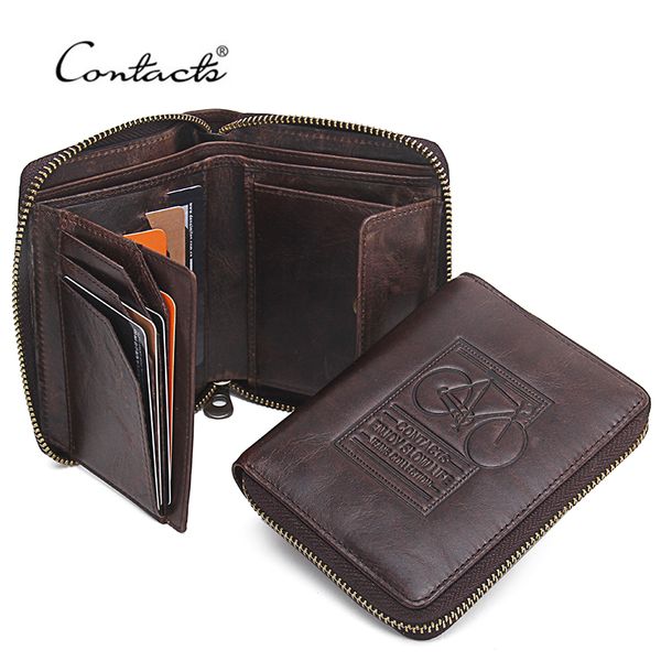 

wholesale- contact's men wallets genuine leather brand design zipper purses bicycle print designer mens purses money bag with coin pock, Red;black