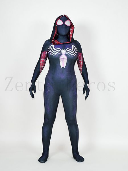 

3d printed woman venom symbiote gwen spider costume lycra spandex cosplay halloween party cosplay zentai suit, Black;red