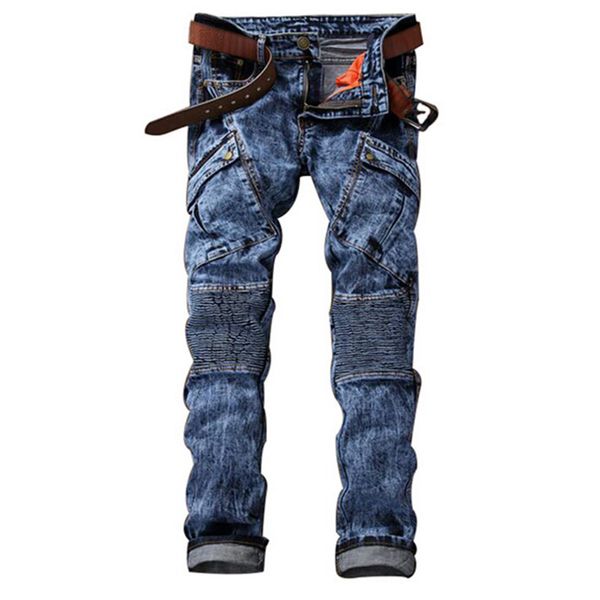 

wholesale- brand new 2016 america style jeans mens joggers male jeans for biker jeans men casual slim straight trousers ing, Blue