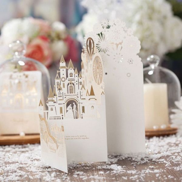 

wholesale- 1pc wedding invitation card white glitter party envelope carved flowers bride bridegroom wedding accessories craftwork