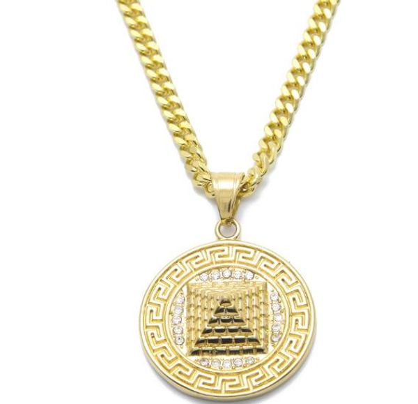 

sale hiphop gold egyptian pyramid pendant charm necklace iced out gold color stainless steel necklace chain women/men hip hop jewelry, Silver