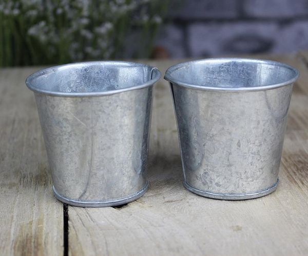 Tazza di metallo Vasi succulenti galvanizzati economici Nostalgia rustica vintage Mini giardino Argento Fioriera di latta carina Mini secchi galvanizzati