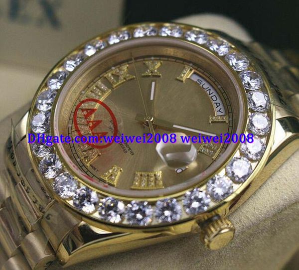 

luxury watch +gift box gold dial mens day-date 2 ii 18k 41mm president yellow gold bigger diamond mechanical men watches, Slivery;brown